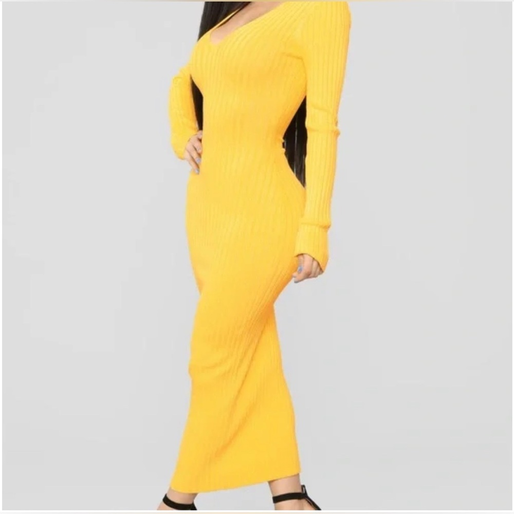 Fashion Nova Yellow Knit Dress Size S